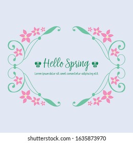 Ornate Pattern of leaf and pink flower frame, for happy spring elegant greeting card wallpaper design. Vector