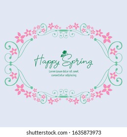 Ornate Pattern of leaf and pink flower frame, for happy spring elegant greeting card wallpaper design. Vector