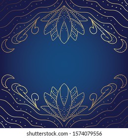 ornate pattern  lotus hand drawn design element.  spirituality, occultism, textiles art. Vector illustration gold on dark