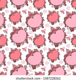 Ornate pattern of an ornament of hearts and curls, stock illustration