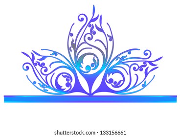 Ornate peacock feathers in scrolls