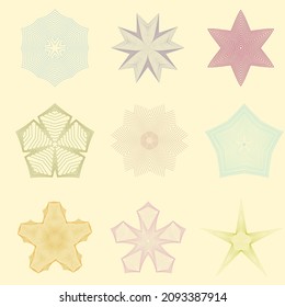 pentagona ornamental,conjunto de elementos de diseño aislados vectoriales de estrellas
