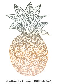 Ilustración de piña ornada. Aislado en blanco. Fondo veraniego colorido.