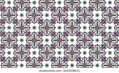 Ornate Pink Black White Seamless Pattern