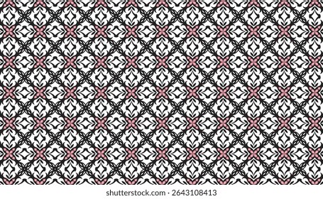 Ornate Pink Black White Seamless Pattern