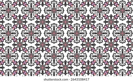 Ornate Pink Black White Seamless Pattern