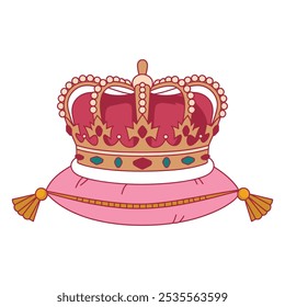 Ornate Pink Royal Crown on Pillow Illustration