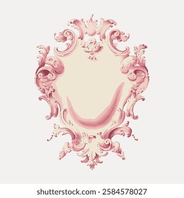 Ornate pink vintage frame with intricate floral designs. Elegant, decorative, and antique style. Perfect for classic, vintage, and ornate decor themes. Vintage art illustration, vector.