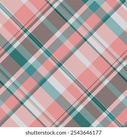 Fondo de patrón de cuadros adornado, Vector textil internacional sin costuras. Tejido de tartán Heritage a cuadros en rojo y gainsboro paleta de colores.