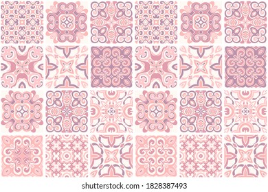 ornate portuguese decorative color tiles azulejos. Abstract background. Vector hand drawn illustration, typical portuguese tiles, Ceramic tiles. Seamless pattern.