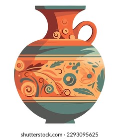 Ornate pottery vase with yellow flower over white