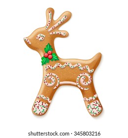 Ornate realistic vector traditional Christmas gingerbread Reindeer. Vector illustration EPS10