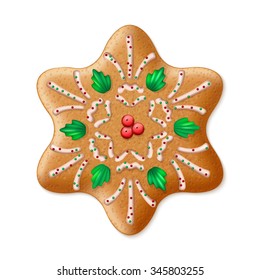 Ornate realistic vector traditional Christmas gingerbread Star. Vector illustration EPS10