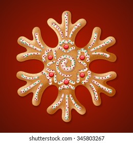Ornate realistic vector traditional Christmas gingerbread Snowflake. Vector illustration EPS10