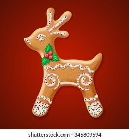 Ornate realistic vector traditional Christmas gingerbread Reindeer. Vector illustration EPS10