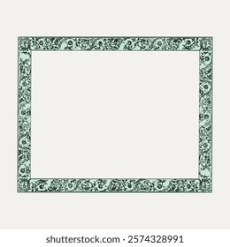 Ornate rectangular frame with intricate floral patterns. Decorative frame design, perfect for art or photos. Elegant floral frame with vintage style. Vintage floral illustration isolated, vector.