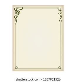 Ornate rectangular framework on parchment. Art Nouveau style of 1920s. Letter page size.