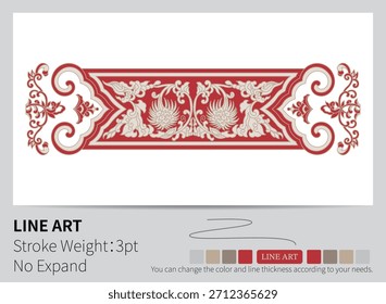 Ein verziertes abstraktes Muster in Rot und Creme zeigt elegante symmetrische fließende Designs.