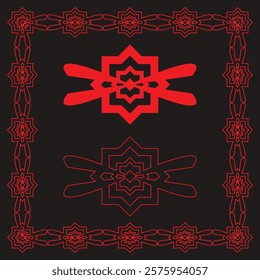 Ornate Red Geometric Pattern on Black Background