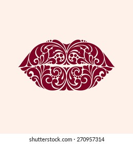 Ornate red lips symbol logo küssen red lipstick