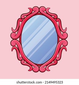 Un espejo rojo ornamentado. Ilustración vectorial.