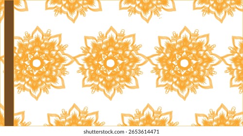 Ornate, repeating floral patterns in a light orange hue on a white background.  Intricate, detailed designs.