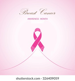 Ornate Ribbon of Breast Cancer on  pink background. Vector illustration can be used for design poster, banner