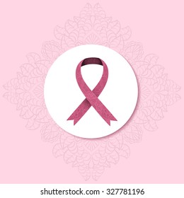 Ornate Ribbon of Breast Cancer on abstract pink background. Vector illustration can be used for design poster, banner