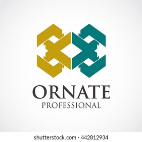 Ornate ribbon of professional abstract vector and logo design or template group line business icon of company identity symbol concept