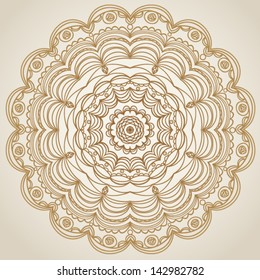 Ornate round ornament in rustic style. Elements for design. It can be used for decorating of invitations, cards, decoration for bags and clothes.