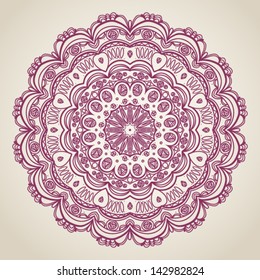 Ornate round ornament in rustic style. Elements for design. It can be used for decorating of invitations, cards, decoration for bags and clothes.