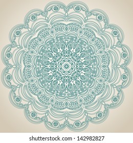 Ornate round ornament in rustic style. Elements for design. It can be used for decorating of invitations, cards, decoration for bags and clothes.