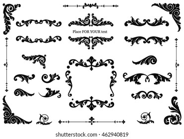 Ornate scroll and decorative design elements. Vintage Vignette Borders Set. Calligraphic Vector illustration isolated.