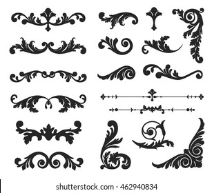 Ornate scroll and decorative design elements. Vintage Vignette Borders Set. Calligraphic Vector illustration isolated.