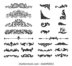 Ornate scroll and decorative design elements. Vintage Vignette Borders Set. Calligraphic Vector illustration isolated.