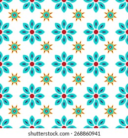 Ornate seamless floral pattern with blue flowers on white background, decorative vector wallpaper. It can be used for decorating of textiles, bags, covers of books and clothes.
