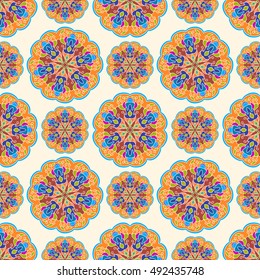 Ornate seamless pattern with abstract color mandala element . Can be used for wallpaper, pattern fills, web page background, surface textures