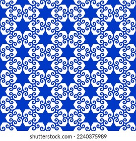 Ornate seamless pattern with Hebrew Magen David stars and curlicues vector illustration