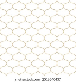 Ornate o padrão sem emenda de gotas interconectadas, curva a linha oval na cor dourada em um fundo branco.