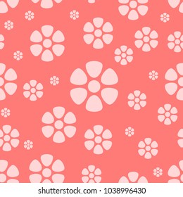 Ornate seamless pattern with the leaves.Flowers on pink background