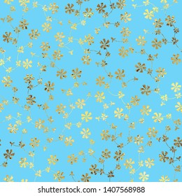 Patrón sin fisuras adornado con Pequeñas flores doradas sobre fondo azul. Patrón sin fisuras para el Fondo de pantalla, rellenos del patrón, fondo de la página del Web, texturas superficiales.