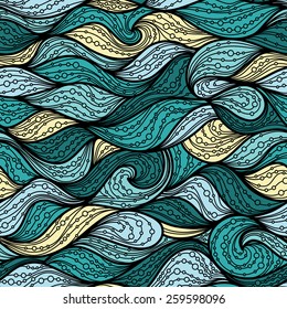 Ornate seamless sea pattern. Bright seamless texture with abstract colourful waves. 