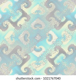 Ornate seamless texture background. Diagonal waves of ornamental mosaic tile patterns. Different textures.