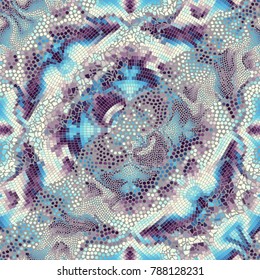 Ornate seamless texture background. Diagonal waves of ornamental mosaic tile patterns. Different mosaic textures.