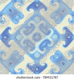 Ornate seamless texture background. Diagonal waves of ornamental mosaic tile patterns. Different textures.
