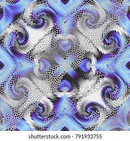 Ornate seamless texture background. Diagonal waves of ornamental mosaic tile patterns. Different textures.