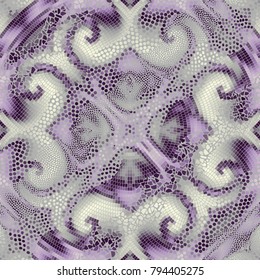 Ornate seamless texture background. Diagonal waves of ornamental mosaic tile patterns. Different textures.
