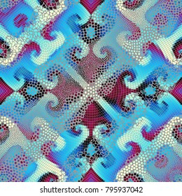 Ornate seamless texture background. Diagonal waves of ornamental mosaic tile patterns. Different textures.