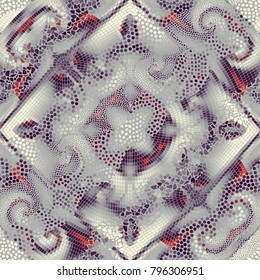 Ornate seamless texture background. Diagonal waves of ornamental mosaic tile patterns. Different textures.