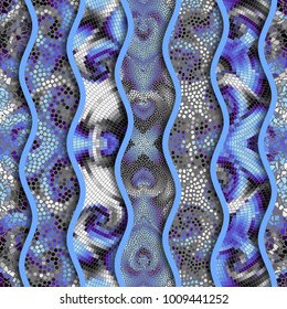 Ornate seamless texture background. Relief waves of ornamental mosaic tile patterns. Different mosaic textures.